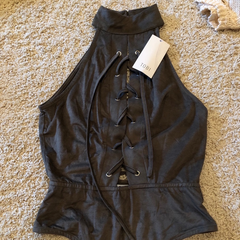 TOBI faux suede cutout bodysuit - NEW WITH TAGS